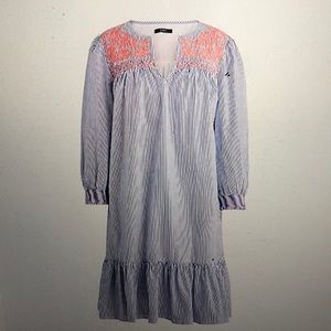 Jcrew embroidered popover dress with ruffle hem